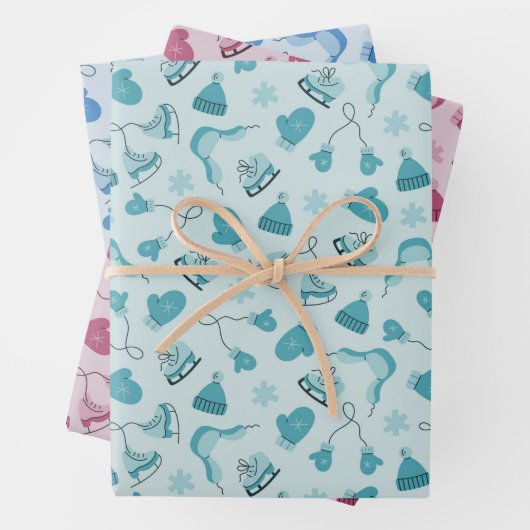 Hand Drawn Winter Pattern Mix Wrapping Paper Set3 (In situ)