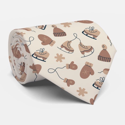 Hand Drawn Winter Print Brown Neck Tie Stropdas (Opgerold)