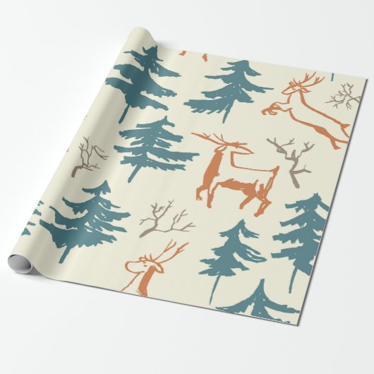 Hand drawn winter seamless pattern with deer and p cadeaupapier (Uitgerold)