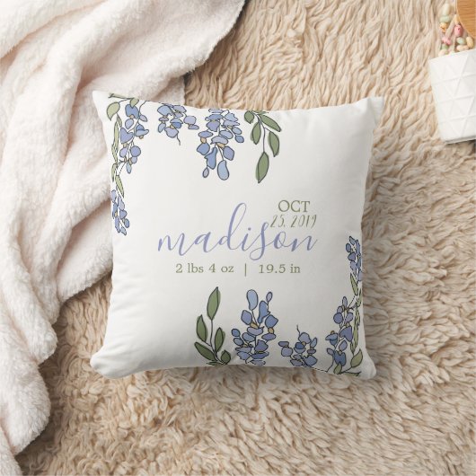 Hand Drawn Wisteria Birth Stats Nursery Pillow Kussen (Deken)