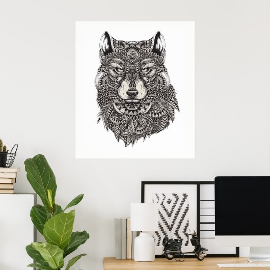 Hand Drawn Wolf Poster (Thuiskantoor)