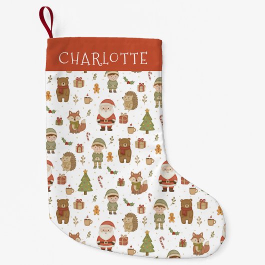 Hand Drawn Woodland Animals Christmas Stocking Kleine Kerstsok (Voorkant)
