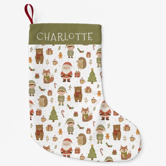 Hand Drawn Woodland Animals Christmas Stocking Kleine Kerstsok (Voorkant)
