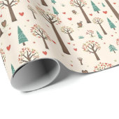 Hand Drawn Woodland Trees with Hearts Gift Wrap    Cadeaupapier (Rol Hoek)