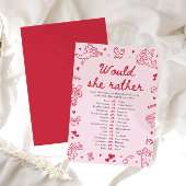 Hand Drawn Would She Rather Bridal Shower Game Kaart