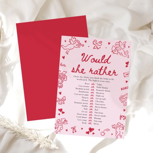 Hand Drawn Would She Rather Bridal Shower Game Kaart