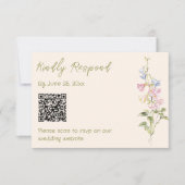 Hand Drawn Written Floral Summer Wedding QR Code RSVP Kaartje (Voorkant)