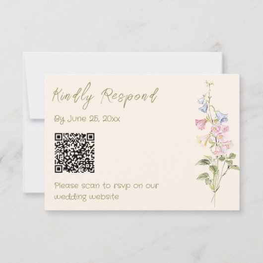 Hand Drawn Written Floral Summer Wedding QR Code RSVP Kaartje (Voorkant)