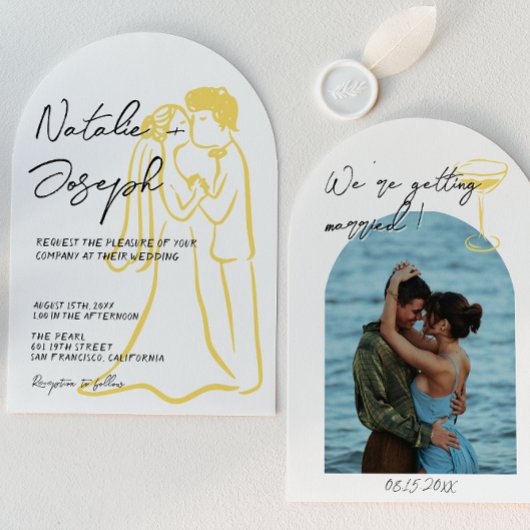 Hand Drawn Written Summer Arched Photo Wedding Kaart