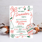 Hand Drwan Christmas Doodles Ugly Sweater Party Kaart