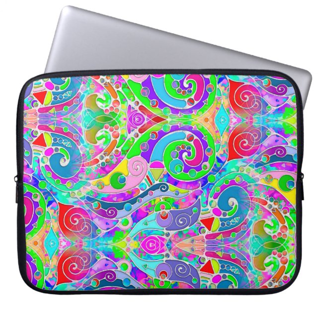 Hand- en digitaal gekleurd patroon art 22 laptop sleeve (Voorkant)