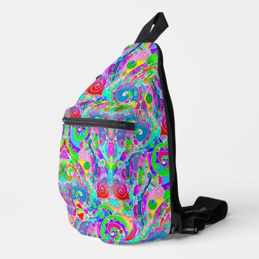 Hand- en digitaal gekleurd patroon art 22 sling bag (Rechterhoek)