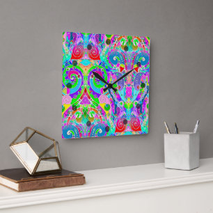 Hand- en digitaal gekleurd patroon art 22 vierkante klok