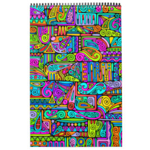 Hand- en digitaal gekleurd patroonpatroon art 5 kalender