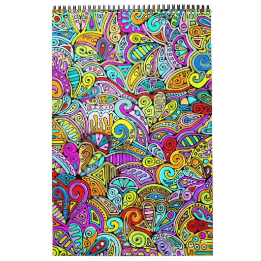 Hand- en digitaal gekleurd patroonpatroon art 6 kalender (Hoes)