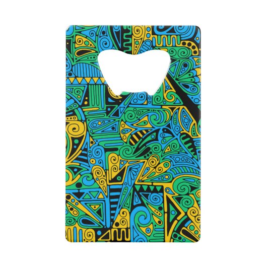 Hand- en digitaal gekleurde patroonkunst 21 creditkaart flessenopener (Voorkant)