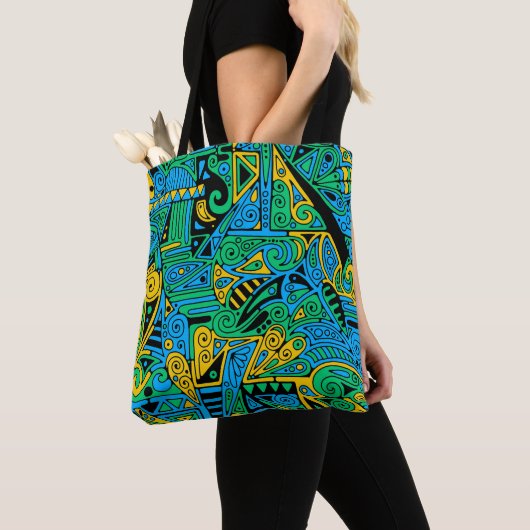 Hand- en digitaal gekleurde patroonkunst 21 tote bag (Dichtbij)