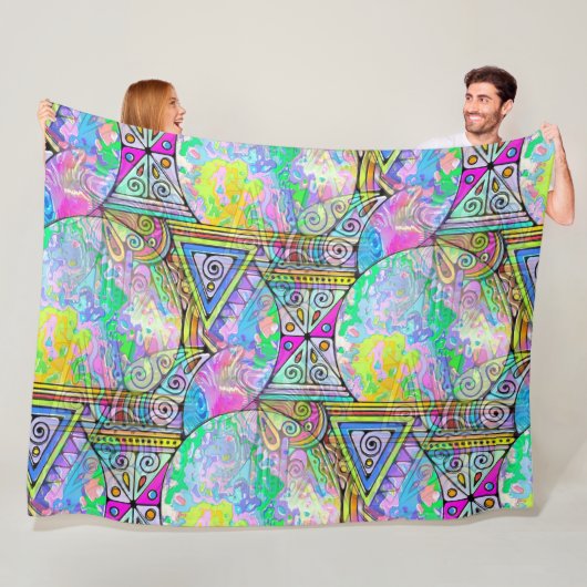 Hand en digitaal geschilderd naadloos patroon 56 fleece deken (In situ)