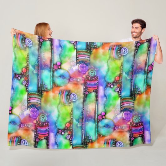 Hand en digitaal geschilderd naadloos patroon 64 fleece deken (In situ)