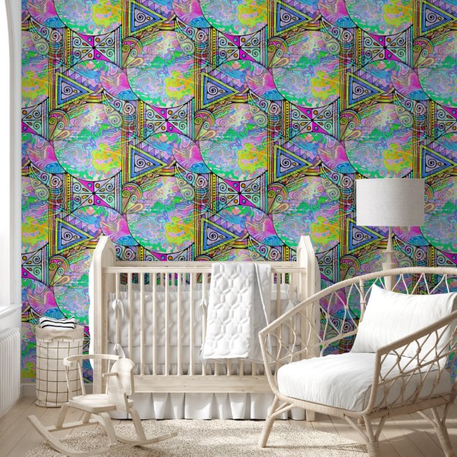 Hand en digitaal geschilderd patroon Art 56 Behang (Kinderen)