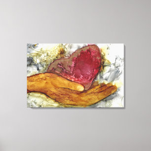 Hand en hart met liefde omhuld canvas afdruk