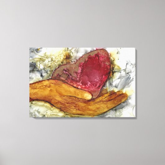 Hand en hart met liefde omhuld canvas afdruk (Voorkant)