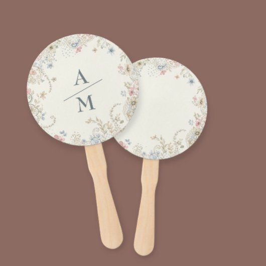 Hand Fan Custom Floral with Initials - Romantic Handwaaier