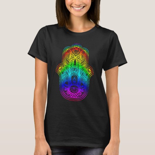 Hand Fatima Eye Rainbow Style Mandala T-shirt (Voorkant)