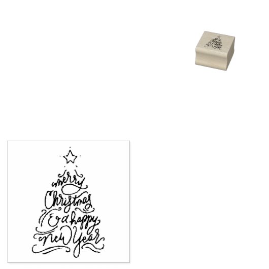 Hand gebeletterde kerstboom rubberen stempel (Gestempeld)