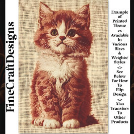 Hand geborduurd Schattige Fluffy Kitten BY9 Decoup Tissuepapier