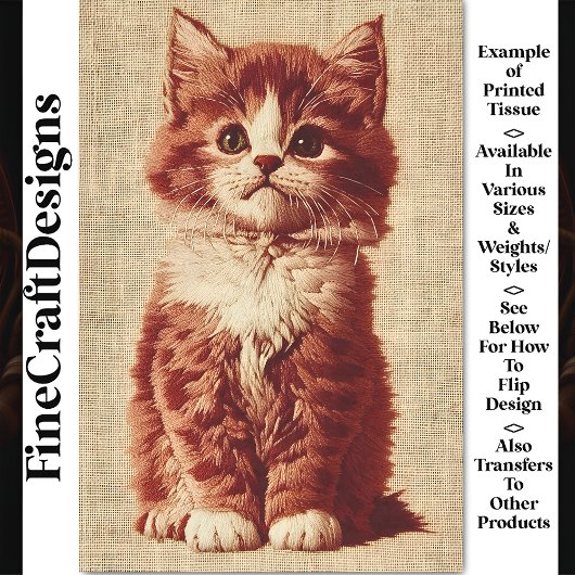 Hand geborduurd Schattige Fluffy Kitten BY9 Decoup Tissuepapier