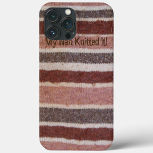Hand gebreid bruin en biege diagonaal stripy iPhone 13 pro max hoesje