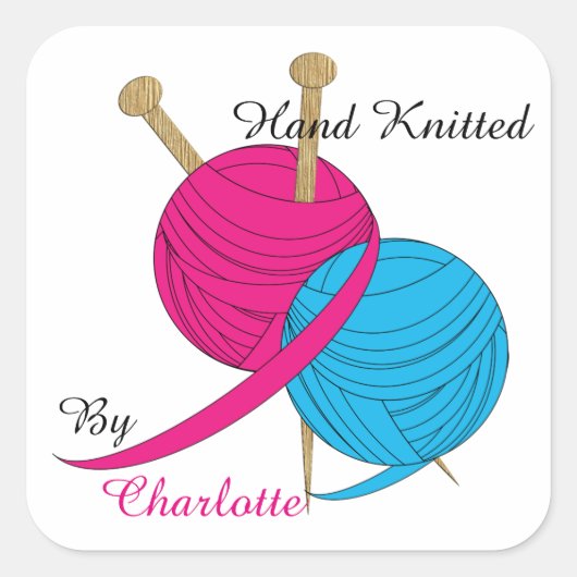 Hand gebreid gepersonaliseerd vierkante sticker (Voorkant)