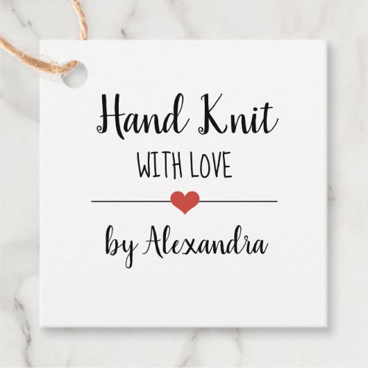 Hand gebreid met liefde kraft script aangepast bedankjes labels (Voorkant)