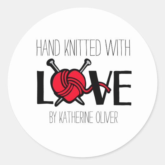 Hand gebreide gebreide breiers rode wol cadeau sti ronde sticker (Voorkant)