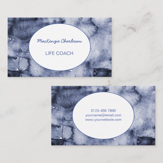 Hand Gedekte Moderne Blauwe Waterverf Abstracte Bu Visitekaartje (Voorkant / Achterkant)
