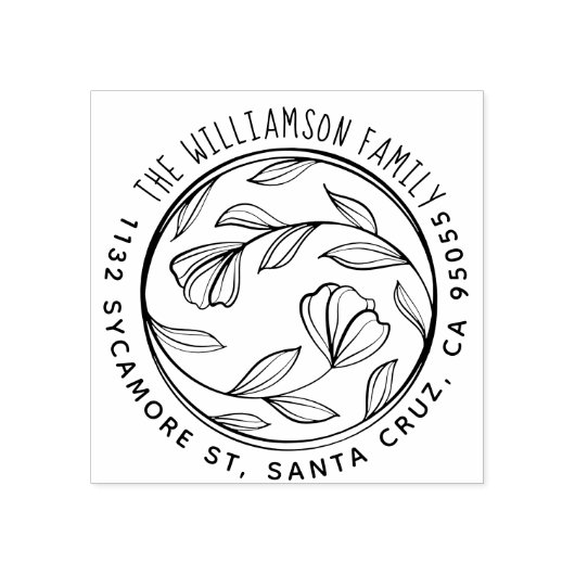 Hand gefrankeerde familienaam Floral retour adres Rubberstempel (Afrduk)