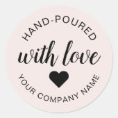 "Hand-gegoten" met liefdeskaars Ronde Sticker (Voorkant)