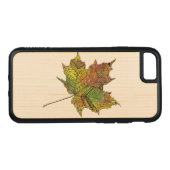 hand geïllustreerd Artsy Maple Leaf Carved Wood iPhone Hoesje (Achterkant (horizontaal))