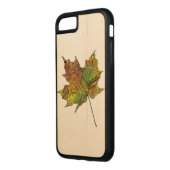 hand geïllustreerd Artsy Maple Leaf Carved Wood iPhone Hoesje (Links)