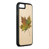 hand geïllustreerd Artsy Maple Leaf Carved Wood iPhone Hoesje (Rechts)
