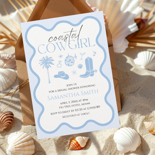 Hand geïllustreerd Coastal Cowgirl Vrijgezellenfee Kaart