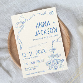 Hand Geïllustreerd Frans Blauw Huwelijk Kaart