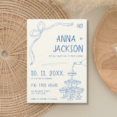 Hand Geïllustreerd Frans Blauw Huwelijk Kaart