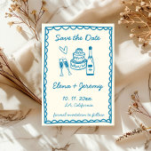 Hand Geïllustreerd  Frans Blauw Huwelijk Save The Date