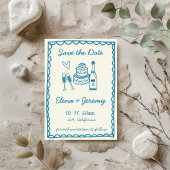 Hand Geïllustreerd  Frans Blauw Huwelijk Save The Date