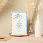 Hand geïllustreerd Retro  Frans Blauw Bruiloft Kaart