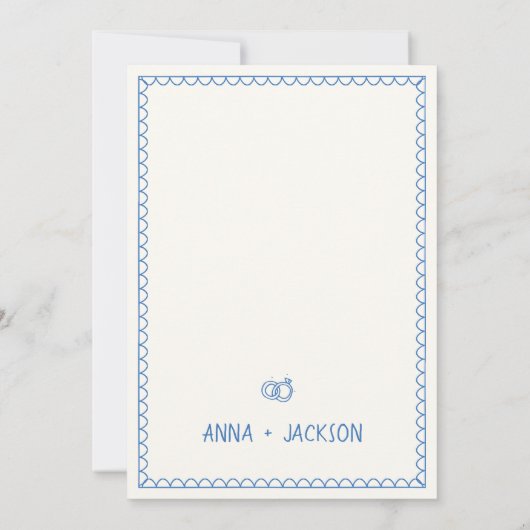 Hand geïllustreerd Retro  Frans Blauw Bruiloft Kaart (Achterkant)