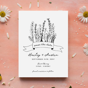 Hand Geïllustreerd Wildflower Bruiloft Save the Da Kaart