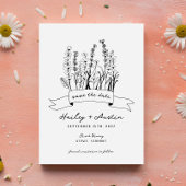 Hand Geïllustreerd Wildflower Bruiloft Save the Da Kaart